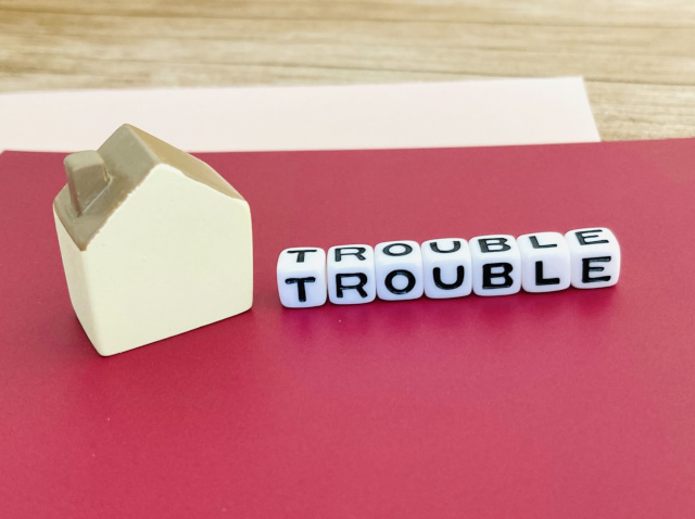 troubleのダイスと家の積み木